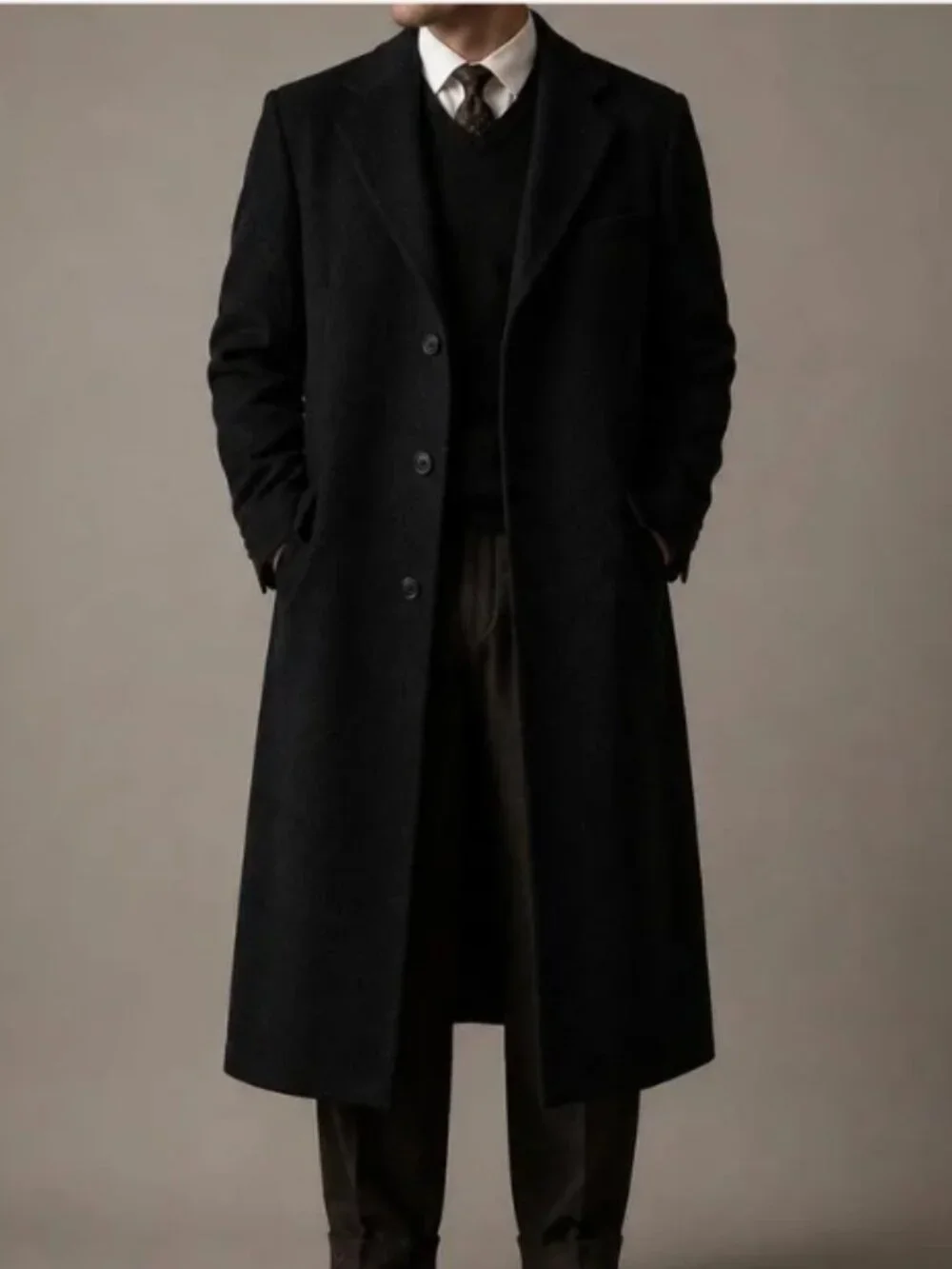 NWT Chaps Ralph Lauren Men's Black Wool Cashmere Blend Overcoat sz 42L